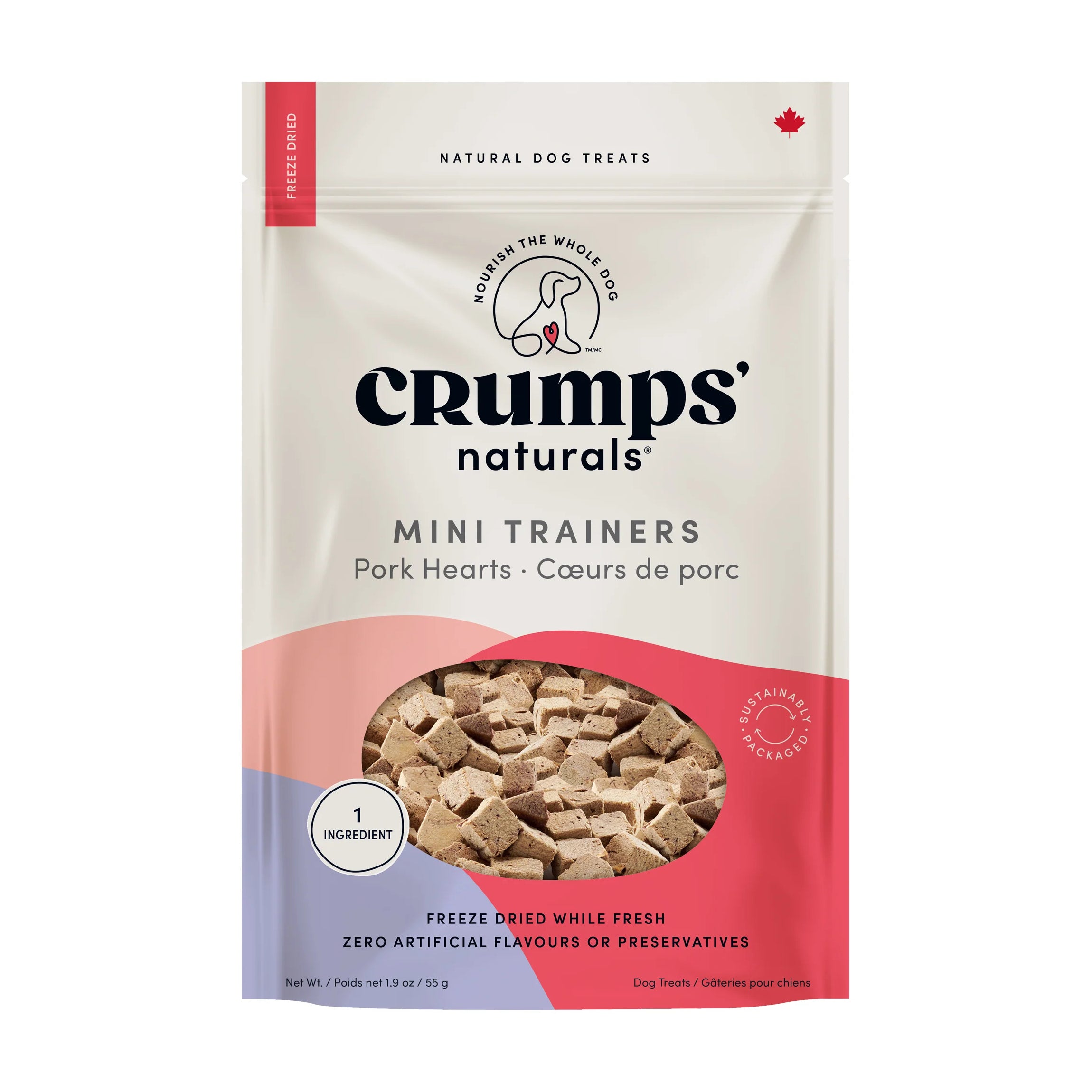 Crumps' Naturals Pork Hearts Mini Trainers Freeze-Dried Dog Treats
