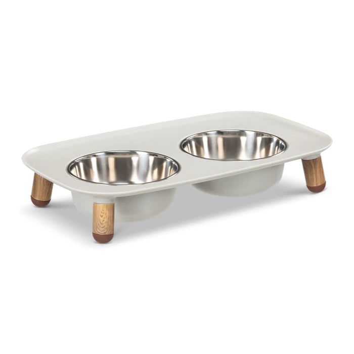 Messy Mutts Elevated Double Feeder with Faux Wooden Legs for Dogs