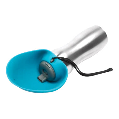 Messy Mutts Blue Stainless Travel Bottle with Silicone Flip Up Bowl for Dogs