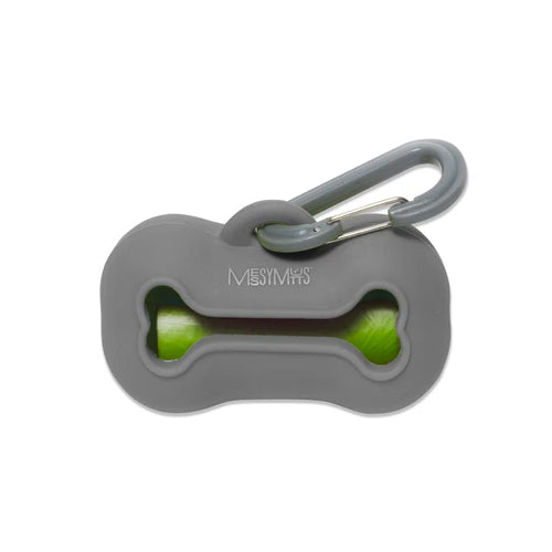 Messy Mutts Grey Silicone Waste Bag Holder with 15 Bags