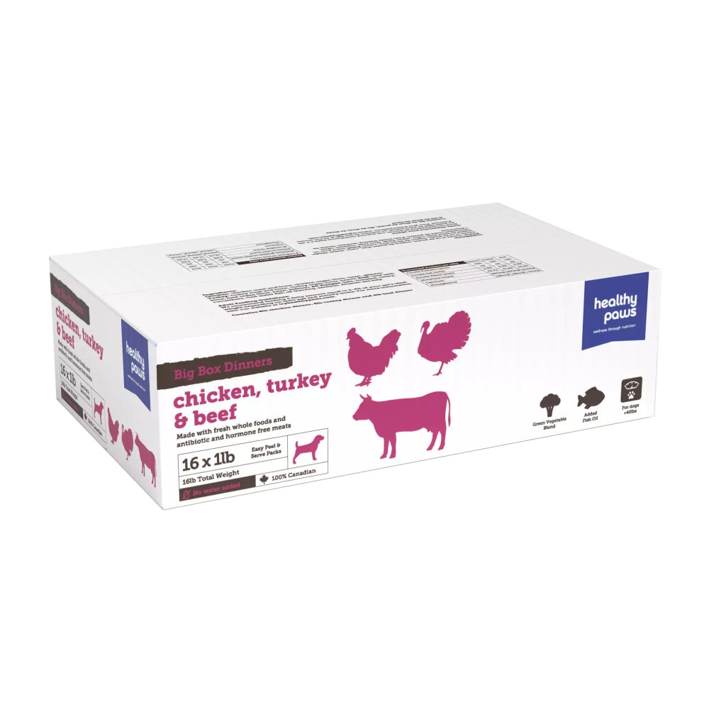 Healthy Paws Variety Pack: Chicken, Turkey & Beef Big Box Dinner Dog Food