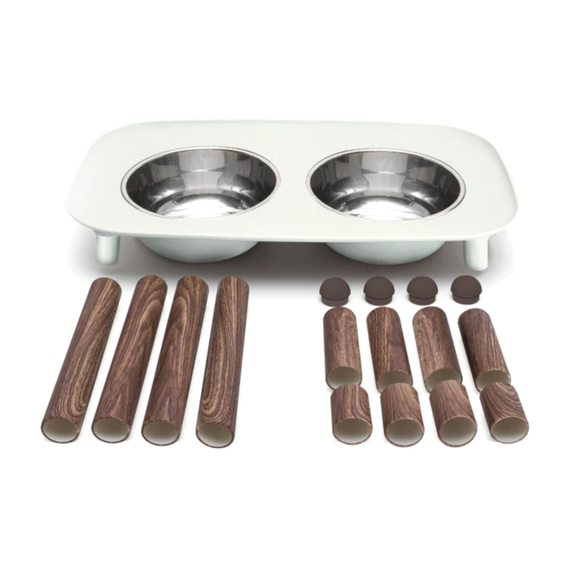 Messy Mutts Elevated Double Feeder with Faux Wooden Legs for Dogs